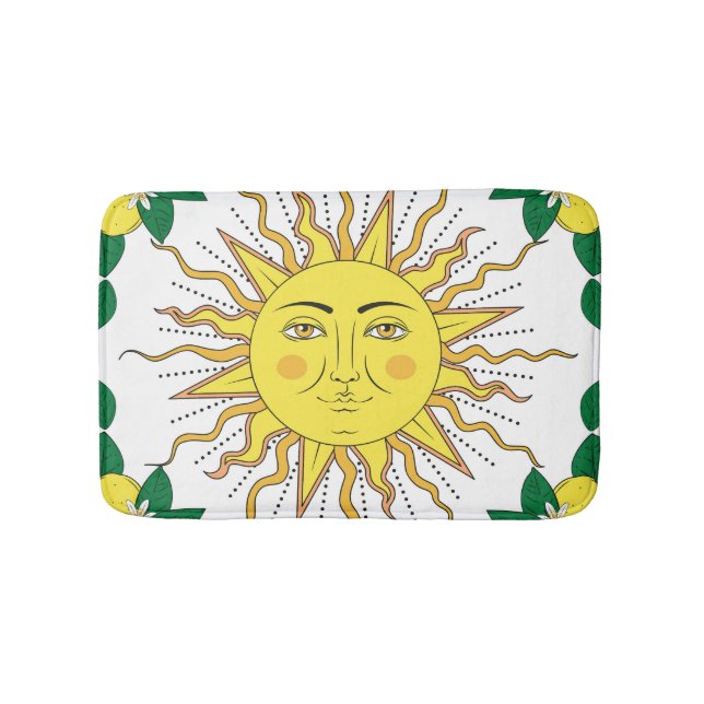 Tropical Lemon Fruits, Sun Face. Bath Mat (Front)