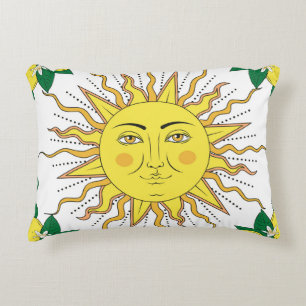 Tropical Lemon Fruits, Sun Face. Decorative Cushion
