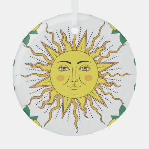 Tropical Lemon Fruits, Sun Face. Glass Tree Decoration