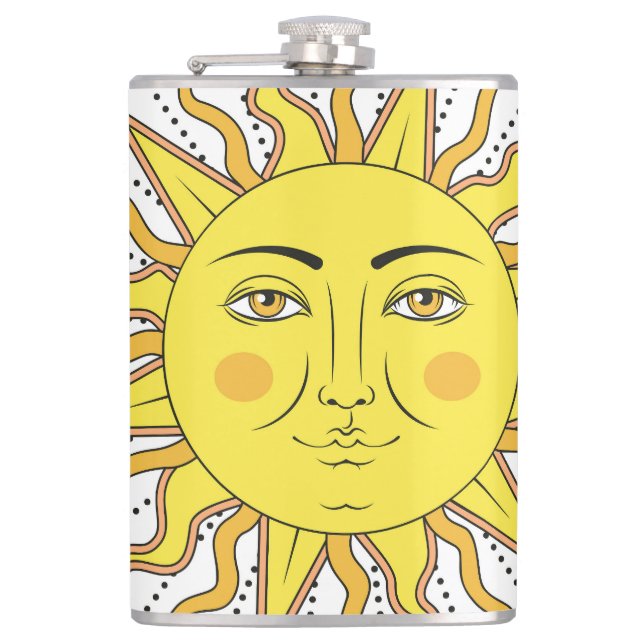 Tropical Lemon Fruits, Sun Face. Hip Flask (Front)