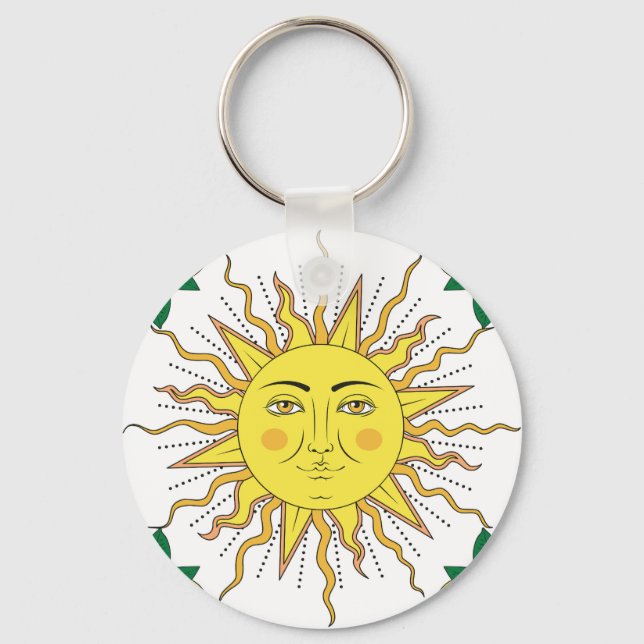 Tropical Lemon Fruits, Sun Face. Key Ring (Front)