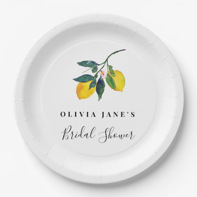 Tropical Lemon Paper Plate, Bridal Shower Paper Plate (Front)