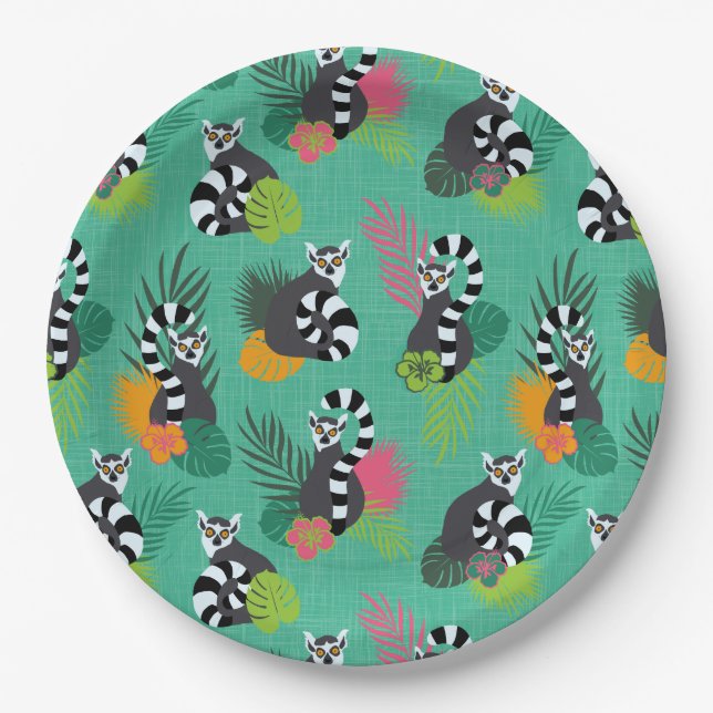 Tropical Lemurs - Aquamarine Paper Plate (Front)