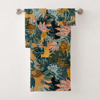 Tropical Leopard and Tiger Print Jungle Pattern Bath Towel Set