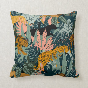Tropical Leopard and Tiger Print Jungle Pattern Cushion