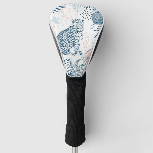Tropical Leopard Blue Peach Abstract Golf Head Cover (Front)