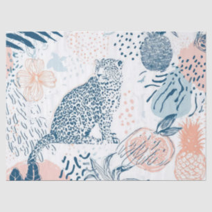 Tropical Leopard Blue Peach Abstract Tissue Paper