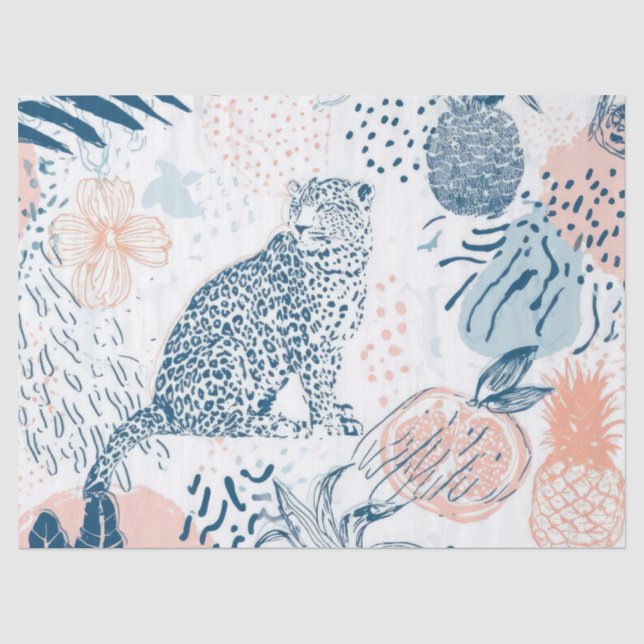 Tropical Leopard Blue Peach Abstract Tissue Paper (Front)
