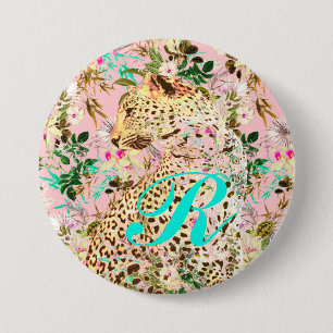 Tropical leopard print floral Hawaiian 7.5 Cm Round Badge
