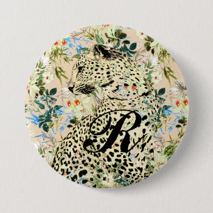 Tropical leopard print floral Hawaiian 7.5 Cm Round Badge
