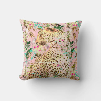 Tropical leopard print floral Hawaiian Cushion