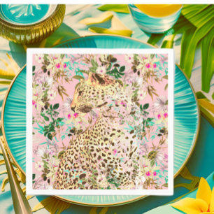 Tropical leopard print floral Hawaiian Napkin