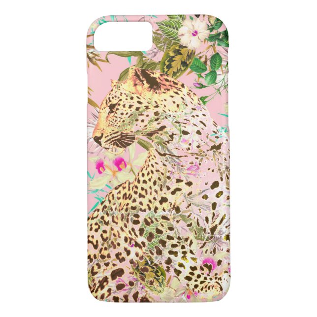 Tropical leopard print floral Hawaiian pattern Case-Mate iPhone Case (Back)