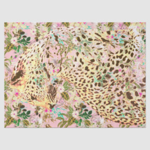 Tropical leopard print floral Hawaiian pink yellow Tissue Paper