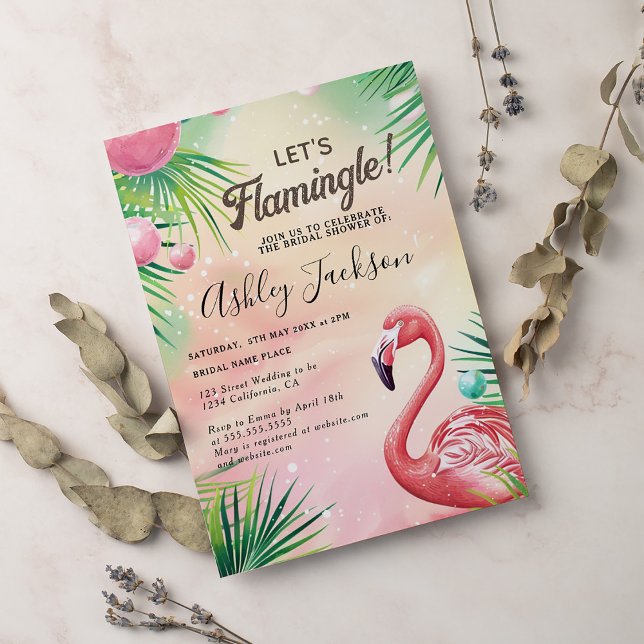 Tropical Lets Flamingle Watercolor Bridal Shower Invitation (Creator Uploaded)