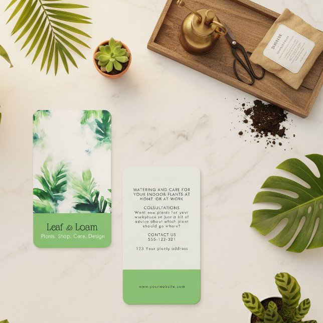 Tropical light Green Watercolor Leafy Botanical Business Card (Tropical light Green Watercolor Leafy Botanical Business Card.)