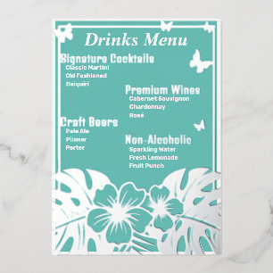 Tropical - Light Teal Gold-Foiled Beverage Menu