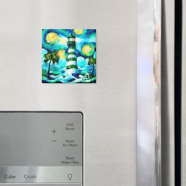 Tropical Lighthouse & Palm Trees Green Blue Teal Magnet (In Situ (Fridge))