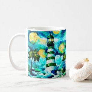Tropical Lighthouse & Palm Trees Impressionistic Coffee Mug