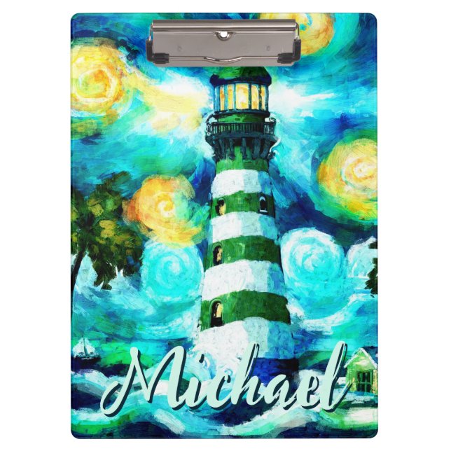 Tropical Lighthouse & Palm Trees Personalised Clipboard (Front)