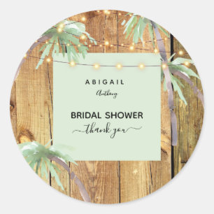 Tropical Lights Rustic Bridal Shower Thank You Classic Round Sticker