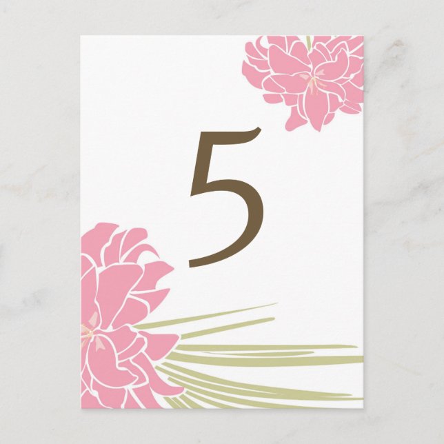 Tropical Lilies Wedding Table Number Card (Front)