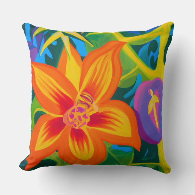 Tropical lilikoi floral throw pillow (Front)
