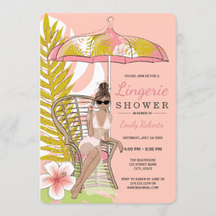 Tropical Lingerie Shower Brunette Bride Invitation