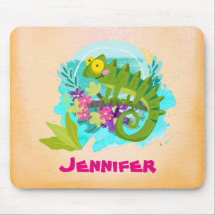 Tropical Lizard with Flowers Personalised Mouse Pad