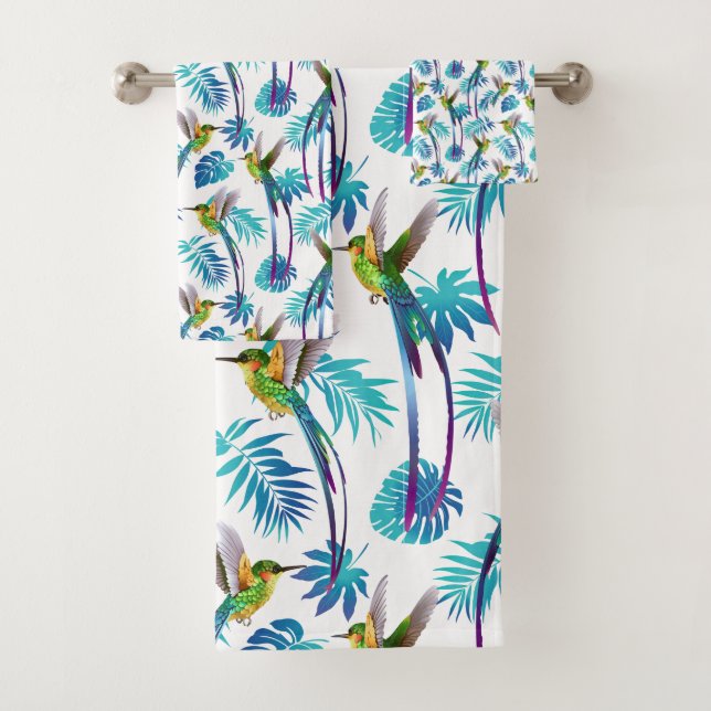 Tropical Long Tail Hummingbirds Bath Towel Set (Insitu)