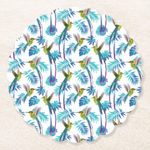 Tropical Long Tail Hummingbirds Paper Coaster