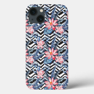Tropical Lotus Flower Pattern iPhone 13 Case