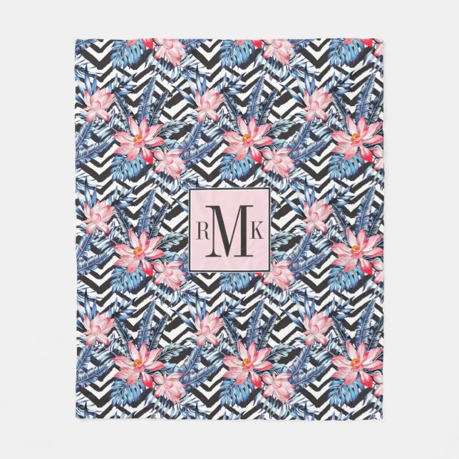 Tropical Lotus Flower Pattern Fleece Blanket (Front)