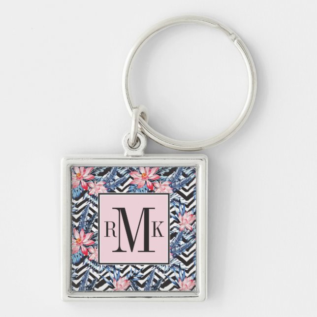 Tropical Lotus Flower Pattern Key Ring (Front)