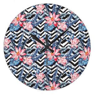 Tropical Lotus Flower Pattern Large Clock
