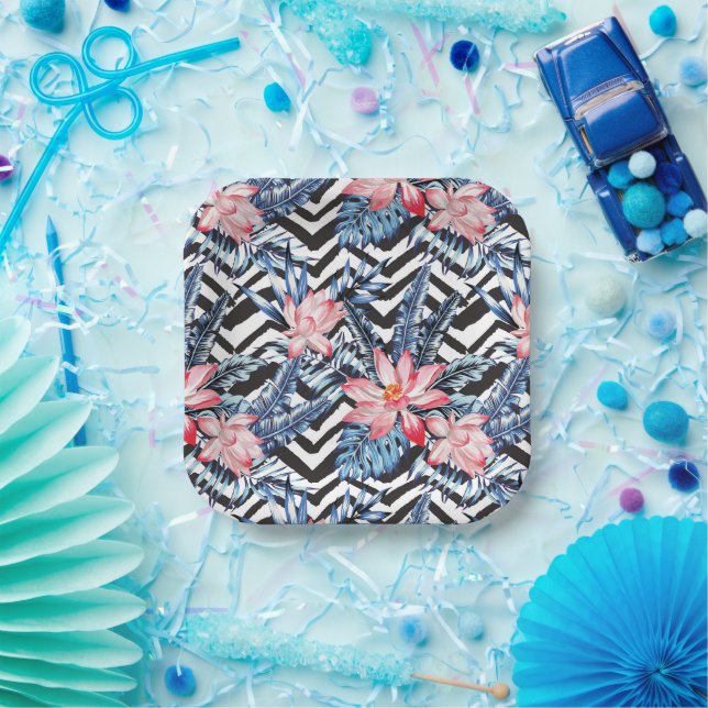 Tropical Lotus Flower Pattern Paper Plate (Party)