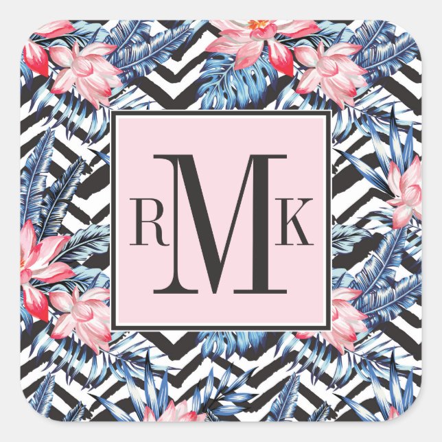 Tropical Lotus Flower Pattern Square Sticker (Front)