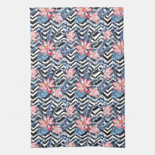 Tropical Lotus Flower Pattern Tea Towel
