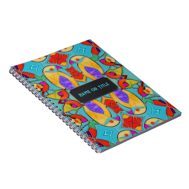 Tropical Love Birds Pair - Coloured Glass add name Notebook (Right Side)