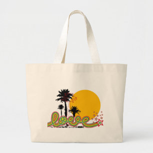 Tropical Love Stars Retro Palm Trees Silhoutte Large Tote Bag