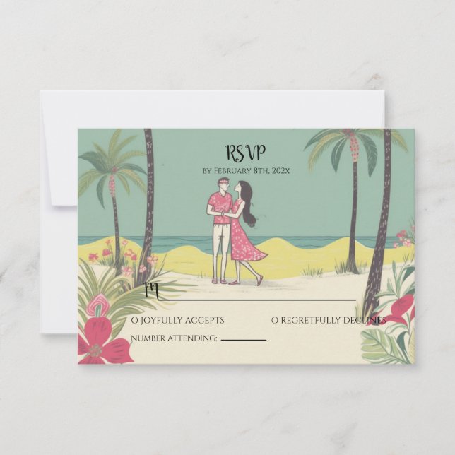 Tropical Love Story Summer Wedding RSVP Card (Front)