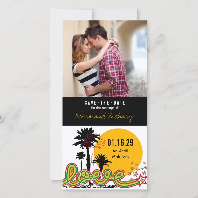 Tropical Love Summer Palm Trees Retro Modern Photo Save The Date (Front)
