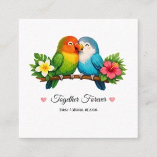 Tropical Lovebirds Wedding Together Forever Square Enclosure Card