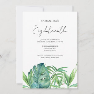 Tropical Luau 18th Birthday Watercolor Invitation