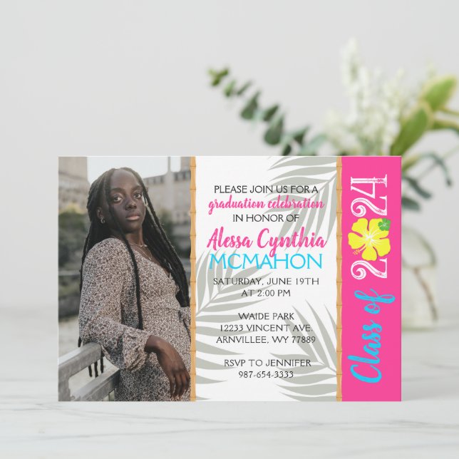 Tropical Luau 3 Photo Graduation Invitation (Standing Front)