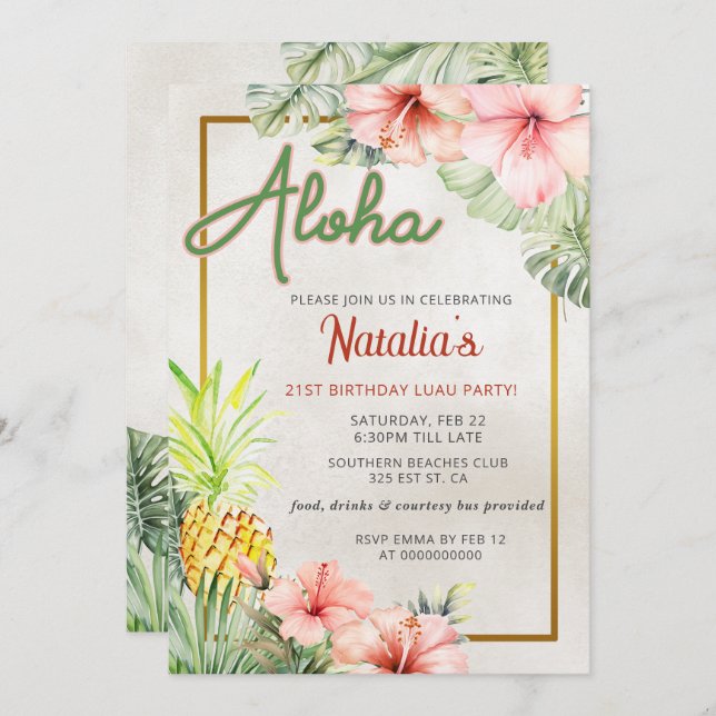 Tropical LUAU Adult Birthday Party  Invitation (Front/Back)
