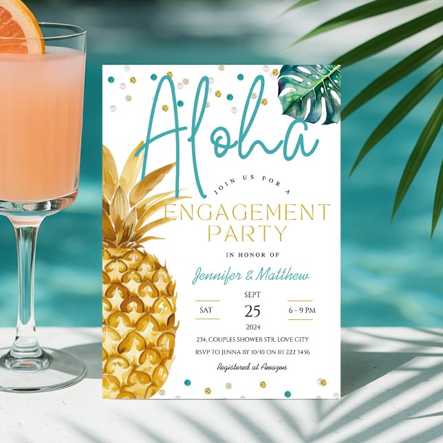 Tropical Luau Aloha Beach Engagement Party Invitation (Tropical Luau Aloha Beach Engagement Party Invitation)