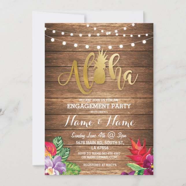 Tropical Luau Aloha Floral Engagement Party Invite (Front)