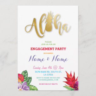 Tropical Luau Aloha Floral Engagement Party Invite