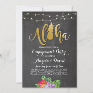 Tropical Luau Aloha Gold Floral Engagement Invite